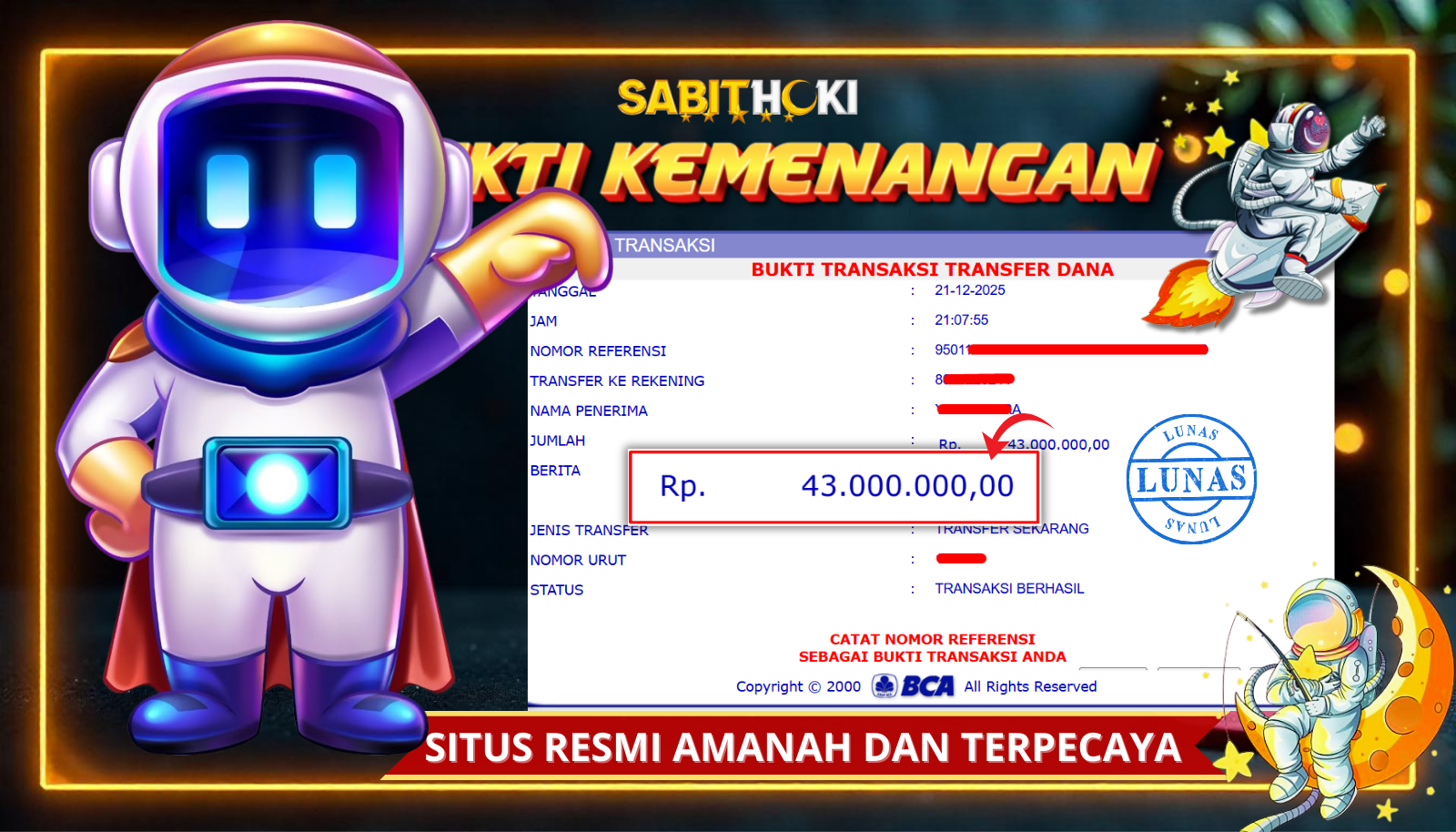 SELAMAT KEPADA MEMBER SETIA SABITHOKI YANG BERHASIL JACKPOT DI PERMAINAN SPACEMAN